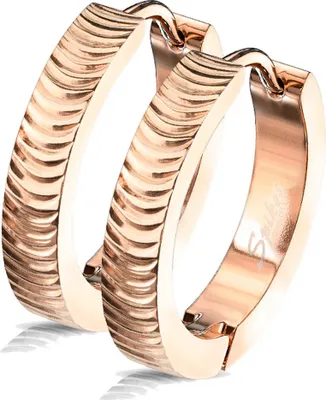 Produktbild von viva-adorno Damen Klappcreolen 20mm Ohrringe Edelstahl rosegold strukturiert mit Riefen gerieft Er96r