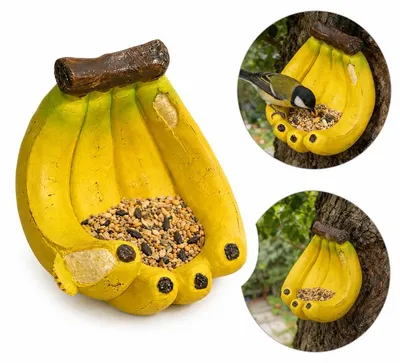 Produktbild von Bananen Vogelhaus als Gartendeko, liebevolles Futterhaus für Wildvögel aus robustem Harz, Outdoor Garten Balkon Geschenkidee Natur