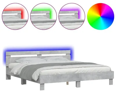 Image de vidaXL Cadre de lit avec tête de lit et éclairage LED gris béton