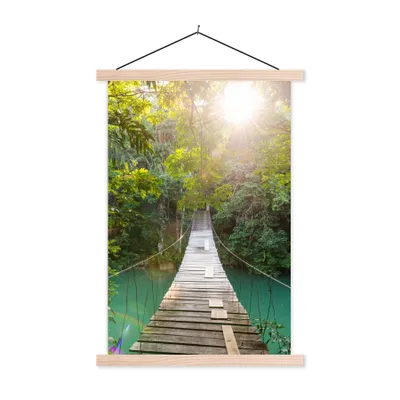 Produktbild von MuchoWow® Textilposter Dschungel - Wasser - Brücke - Natur - Pflanzen 40x60 cm mit holzfarbenen Rahmen - Poster