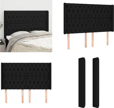 Produktbild von vidaXL Kopfteil mit Ohren Schwarz 147x16x118/128 cm Stoff - Kopfteil - Kopfteile - Bett-Kopfteil - Bettkopfteil