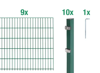 Image de Alberts 646394 Doppelstabmattenzaun als 20 tlg. Zaun-Komplettset, grün, Höhe 80 cm, Länge 18 m