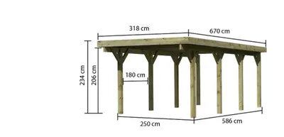 Produktbild von Karibu Einzelcarport Classic 2 + PVC-Dach aus Holz Carport Unterstand Überdachung 21.31 m² Flachdach