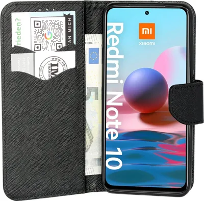 Produktbild von cofi1453® Buch Tasche "Fancy" kompatibel mit XIAOMI REDMI NOTE 10 Handy Hülle Etui Brieftasche Schutzhülle mit Standfunktion, Kartenfach Schwarz