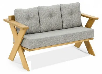 Obrázek produktu pro Zahradní třímístná pohovka, moderní styl, šedá, dřevěný rám, pro relaxaci