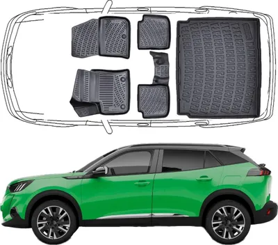 Produktbild von 3D Fußmatten & Untere Kofferraumwanne Auto Set Kompatibel mit Peugeot e-2008 ab 2020 Kofferraumwanne