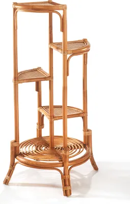 Obrázok produktu pre Kobolo kvetinová polica pre 4 úrovne - kvetinová stolička stojan na rastliny polica z ratanu prírodná polica na rastliny etážový nábytok deco kvetinový rebrík