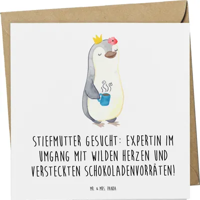 Produktbild von Mr. & Mrs. Panda Grußkarte Stiefmutter Expertin - Weiß - Geschenk, Herz, handgemacht, Glückwunschkarte, lustige Familienwitze, Klappkarte, Besonderes, Herausforderungen