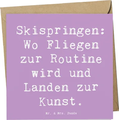 Produktbild von Mr. & Mrs. Panda Grußkarte Spruch Skispringen Kunstflug - Lavendeltraum - Geschenk, doppelkarte, Landung, Sportler Geschenke, Klappkarte, Sprungtechnik, Wintersport, Flug
