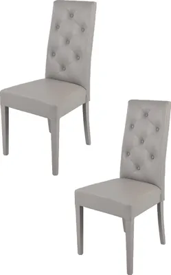 Two modern dining chairs are shown against a white background.