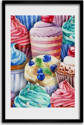 Produktbild von Bild - Bilderrahmen - 40 cm x 60 cm - MDF - Rahmen - Wandkunst - Bunte Muffins