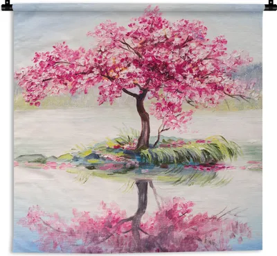 Produktbild von MuchoWow® Wandteppich Wandbehang Gemälde - Blüte - Wasser - Ölgemälde 60x60 cm Tapisserie Dekoration Wandtuch - Dekorationen - Wand Decke