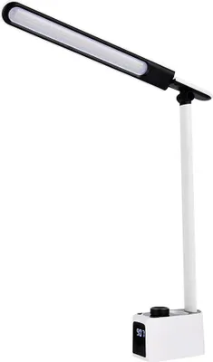 Produktbild von Ledvance LED Schreibtischlampe Panan Clock Weiß 8W 600lm Click-CCT 3000K/6500K Drehdimmer USB Typ A & C + Digitaluhr