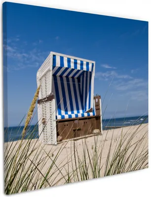 Produktbild von Wallario Premium Leinwandbild Strandkorb in Größe 50 x 50 cm