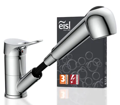 Produktbild von eisl Küchenarmatur VERONA mit Geschirrbrause, Niederdruck Armatur Küche, 360° schwenkbarer Wasserhahn Küche Chrom