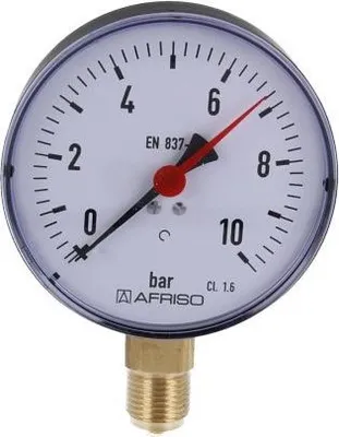 Immagine prodotto di Manometro standard RF 100 D 201, diametro 100 mm, 0-10 bar, 1/2 pollice rad, classe 1.6, verticale in metallo