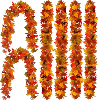 Produktbild von Party Joy 6 Stück Herbst-Ahornblätter-Girlande, 1,7 m, künstliche Ahornblätter, Herbstgirlande zum Aufhängen, Herbstranken, Tischdekoration, Haustür-Herbstdeko, Erntedank-Dekoration, Deko für draußen und drinnen