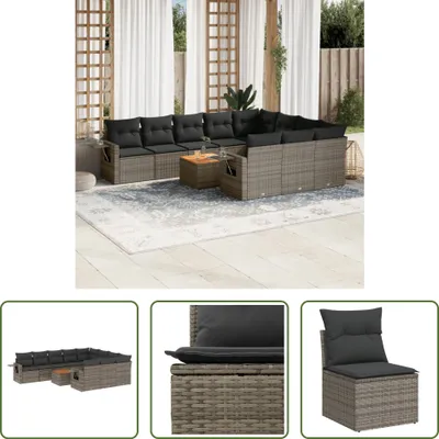Produktbild von The Living Store 11-tlg. Garten-Sofagarnitur mit Kissen Schwarz Poly Rattan