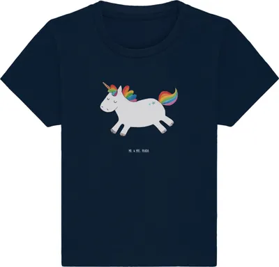 Produktbild von Mr. & Mrs. Panda  T-Shirt Einhorn Happy 12. - 18. Monat - French Navy - Geschenk, Lebensfreude, Babyshirt, Baby Kurzarmshirt, Fröhlich, Organic Shirt, Einhörner, Spaß