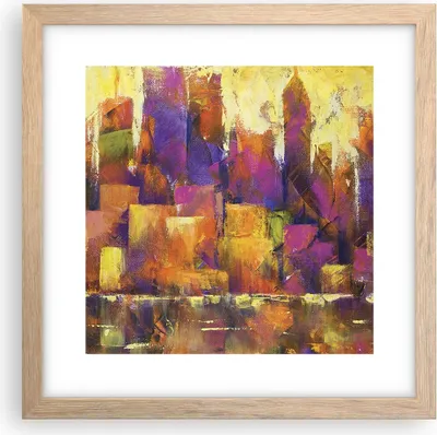 Produktbild von Gerahmtes Poster - Rahmen in heller Eiche - Abstraktion Stadt Wolkenkratzer - 30x30 cm - Wand Bild - Wanddeko - Wandbilder - Wandposter - Bilderrahmen - Bilder - Kunstdruck - P2NAC30x30-4294