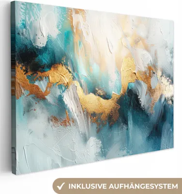 Produktbild von Leinwand Bilder 80x60 cm - Abstrakt Gold Blau, moderne Wanddeko für Wohnzimmer