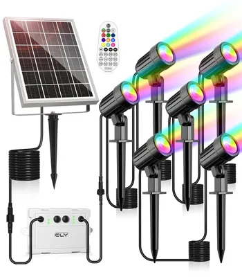 Solar-LED-Strahler RGB 6er-Set, IP66, 10 Farben, 30 Modi, Fernbedienung