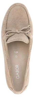 Produktbild von Damen Mokassins Beige mit Schleife vorne, flacher bequemer Sohle und Zierdetails