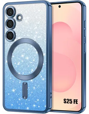 Image de Coque pour Samsung Galaxy S25 FE, Silicone avec Protection Objectif et Cercle Magnétique - Bleu Pailleté