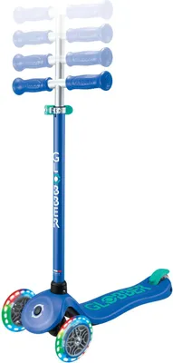 Produktbild von GLOBBER PRIMO PLUS LIGHTS – Tretroller Kinder, 120/80 mm, ABEC 9, 3-rädrig, höhenverstellbar, LED-Leuchtrollen, blau