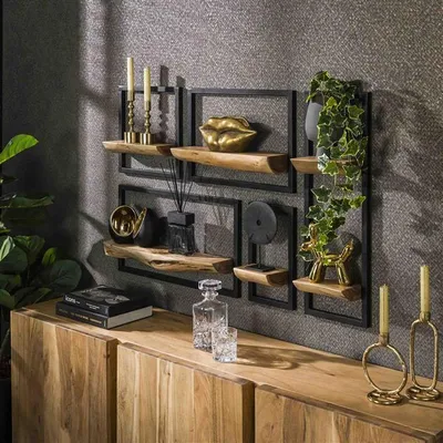Produktbild von Hoyz Collection – Wandregal-Set Edge – Massive Akazie natur – 5er-Set