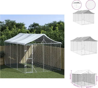 Produktbild von vidaXL Outdoor-Hundezwinger mit Dach Silbern 3x4,5x2,5m Stahl Verzinkt -  Hundezwinger & -ausläufe