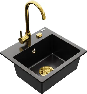 Produktbild von Mexen Milo 1-Becken-Granit-Spüle mit Mischbatterie Telma, Schwarz - 6505-77-670200-50