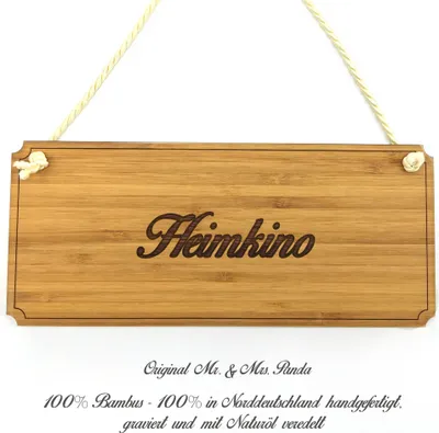 Produktbild von Mr. & Mrs. Panda Holzschild Heimkino - Geschenk, Geschenkidee, Landhaus, wandtafel, Graviert, Praxisschild, Schild, Türschild Holz, Shabby, Reklameschild