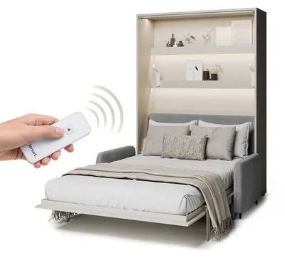Produktbild von MEBLINI Elektrisches Schrankbett Bed Concept - Wandbett mit Lattenrost, Sofa und Kopfteil - Wandklappbett - BC-36 - 140x200cm Vertikal - Kaschmir - Sofa und Kopfteil Grau ohne Matratze