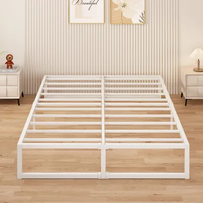 Imagen del producto de Cama doble de metal, 120 x 200 cm, con somier, altura 36 cm, color blanco, para dormitorio