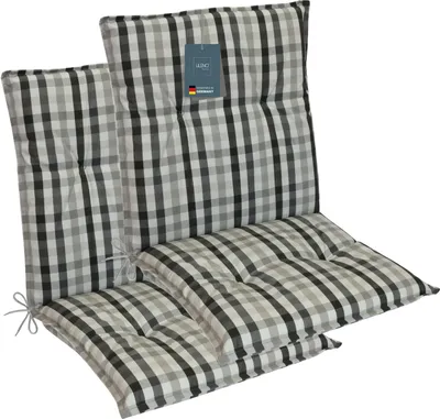 Produktbild von LILENO HOME Gartenstuhl Auflagen als [2er Set - Niedriglehner] in Karo Grau - bequeme Liegen als Sitzauflagen für Gartenmöbel - Stuhlkissen für Gartenstühle und Klappstühle MAR