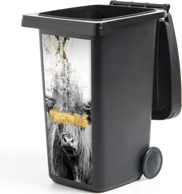 Produktbild von MuchoWow® Mülltonnenaufkleber Schottischer Highlander - Gold - Abstrakt 38x80 cm - Behälteraufkleber - Mülleimer-Aufkleber - Container-Aufkleber