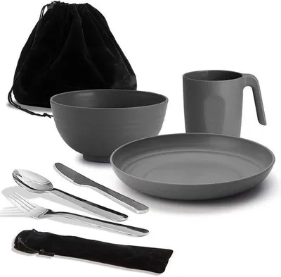 Productafbeelding van Camping gebruiksvoorwerpen set - Bestekset en servies voor buitenactiviteiten