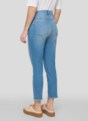 Produktbild von Rabe Damen Five-Pocket-Hose schmale Passform Hellblau mit floraler Stickerei Gr. 44