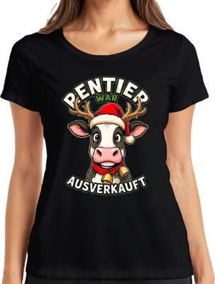 Produktbild von Rentier war t lustige Kuh Weihnachten Santa Geschenk Damen T-Shirt, Schwarz, M