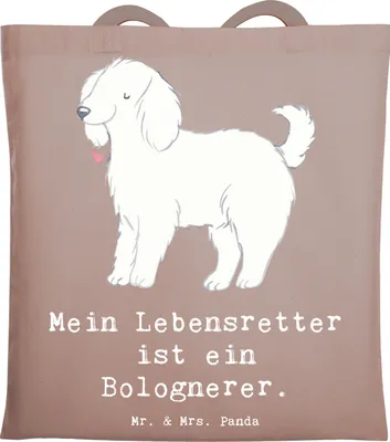 Produktbild von Mr. & Mrs. Panda Jutebeutel Bologneser Lebensretter - Braun Pastell - Geschenk, Tasche, Shopping, Schultasche, Tote Bag, totebag, Laptoptasche