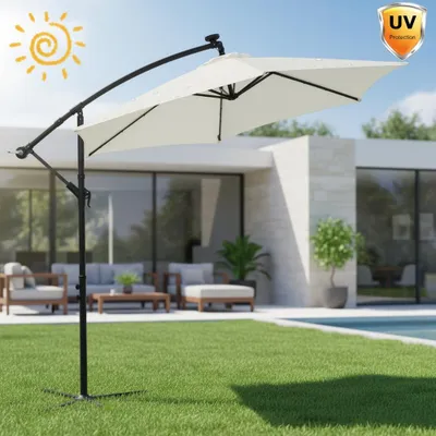 Produktbild von Melko Kurbelschirm Sonnenschirm Garten Terrasse Sonnenschutz - Beige mit LED 3 m