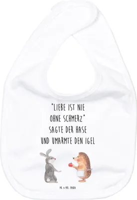 Produktbild von Mr. & Mrs. Panda Babylätzchen Hase Igel - Weiß - Geschenk, Lätzchen, Herzschmerz, Liebe Spruch, Für Babys, Trösten, Schlabberlatz, und, Baumwoll, Sabber, Tiere