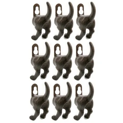 Produktbild von 9 x Wandhaken Hund H 8,5 cm - Garderobenhaken Hundeschwanz - Kleiderhaken - Haken aus Gusseisen