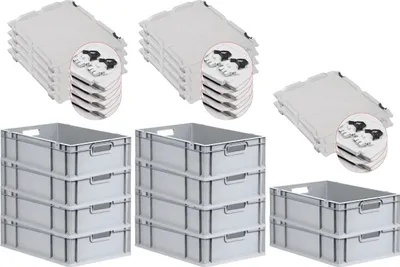 Produktbild von SuperSparSet 10x Eurobox NextGen Economy mit Scharnierdeckel und schwarzen Schiebeschnappverschlüssen | Griffe offen | HxBxT 17x40x60cm | 34 Liter | Eurobehälter, Transportbox, Transportbehälter, Stapelbehälter