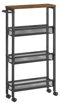 Immagine prodotto di Carrello sottile a 4 ripiani, mobile, in stile vintage, color marrone e nero, dimensioni 13 x 45,4 x 77 cm