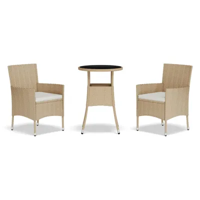 Obrázek produktu pro 3dílný zahradní bistro set s poduškami béžový polyratan