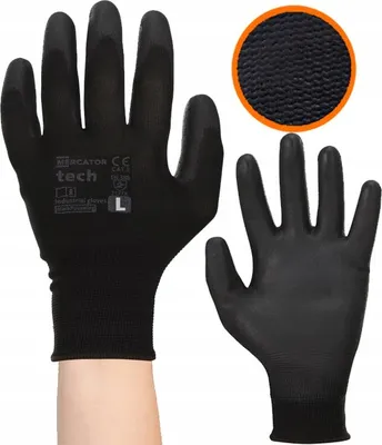 Produktbild von MERCATOR Tech Schwarz+Schwarz PolyurethanArbeitshandschuhe - L - 1 Paar