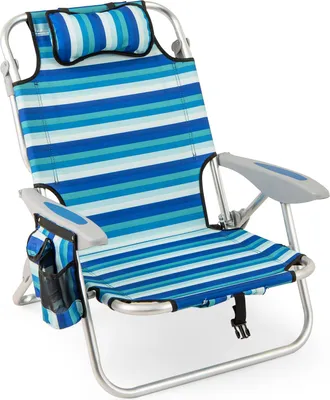 Immagine prodotto di COSTWAY sedia da spiaggia pieghevole, sedia da campeggio pieghevole con schienale regolabile, poggiatesta, tasche laterali, borsa termica, spallacci e braccioli