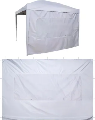 Image de SucceBuy 1x paroi latérale pour pavillon, adaptée aux pavillons pliants 3 x 3 m, bâche latérale hydrofuge avec protection solaire et revêtement PU, équipée d'une fermeture éclair et d'une fenêtre, idéale pour les événements en plein air et les stands de marché, blanche